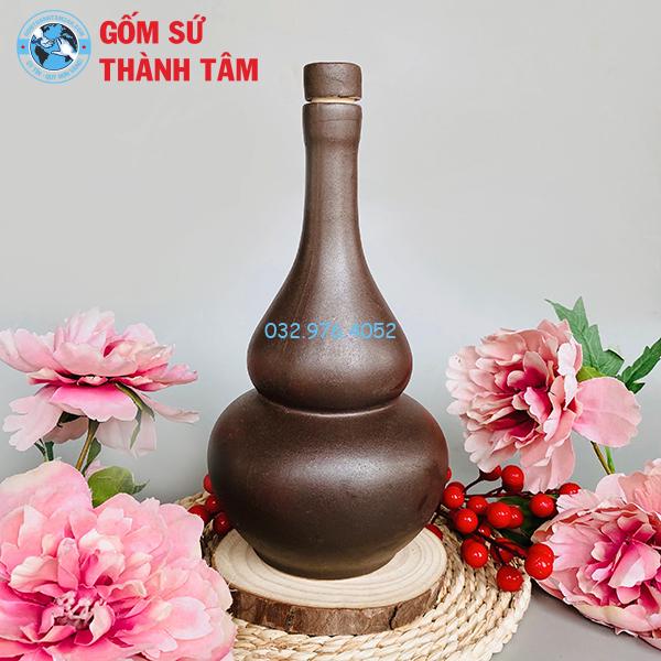 Nậm Rượu Hồ Lô Nâu Gốm 2 Bầu