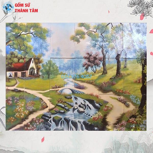 Tranh Gốm Vẽ Trơn Ốp Tường | Sơn Thủy &amp; Bách Hạc