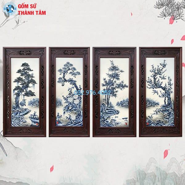 Tranh Tứ Quý Khung Gỗ Hương Đen