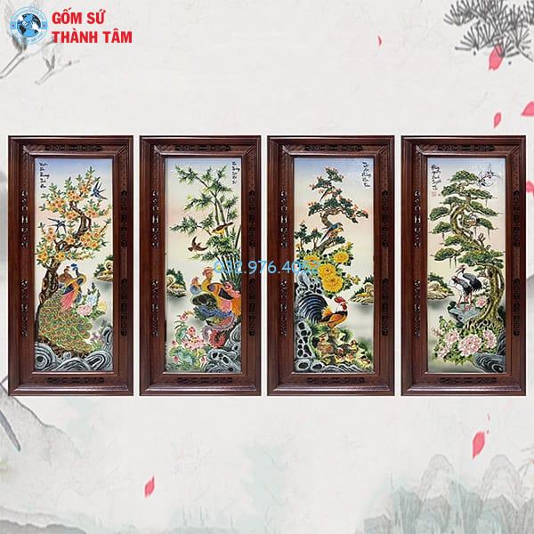 Tranh Tứ Quý Khung Gỗ Hương Đỏ