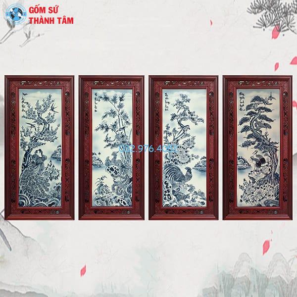 Tranh Tứ Quý Khung Gỗ Hương Đỏ