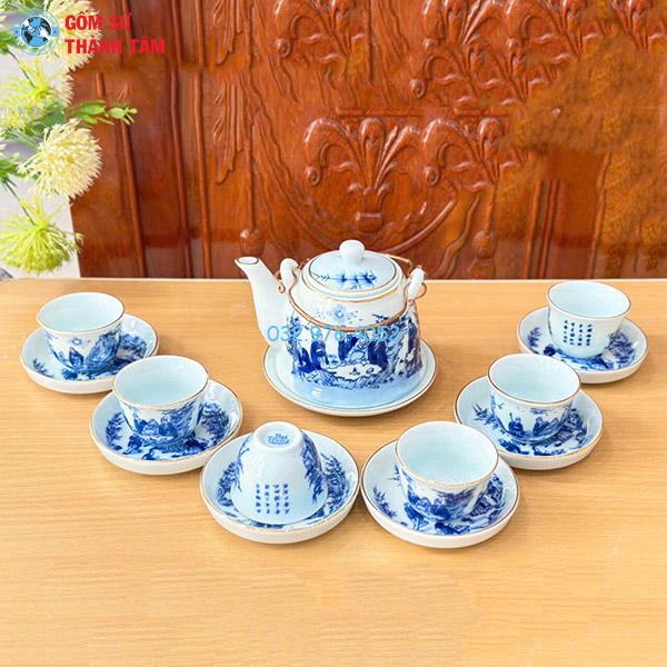 Ấm Chén Men Lam Vàng Kim | Giả Vuốt