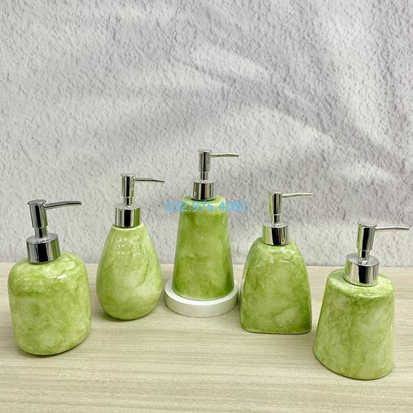 Bình dầu gội sữa tắm sứ men đá xanh cốm