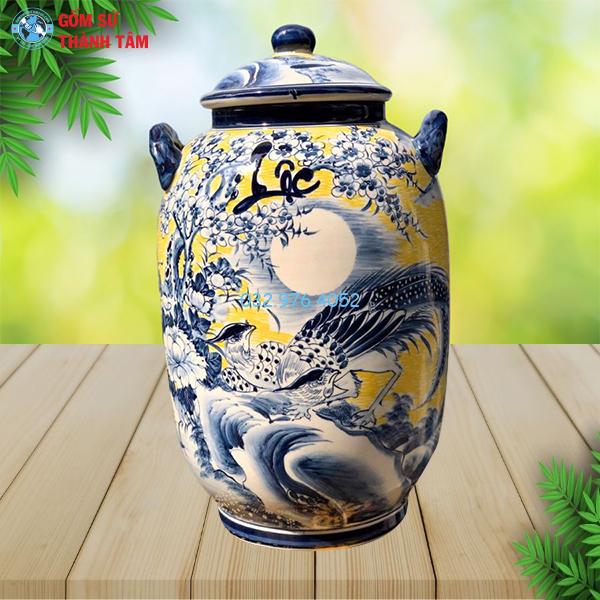 Vò Rượu Gốm Sứ Họa Tiết Chim Công &amp; Mặt Trăng