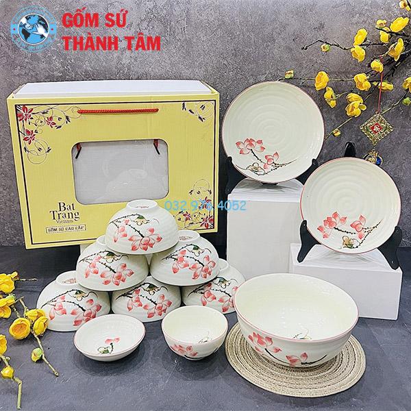 Bộ bát đĩa Bát Tràng 11 món đỏ