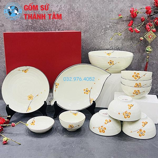 Bộ bát đĩa Bát Tràng 11 món vàng