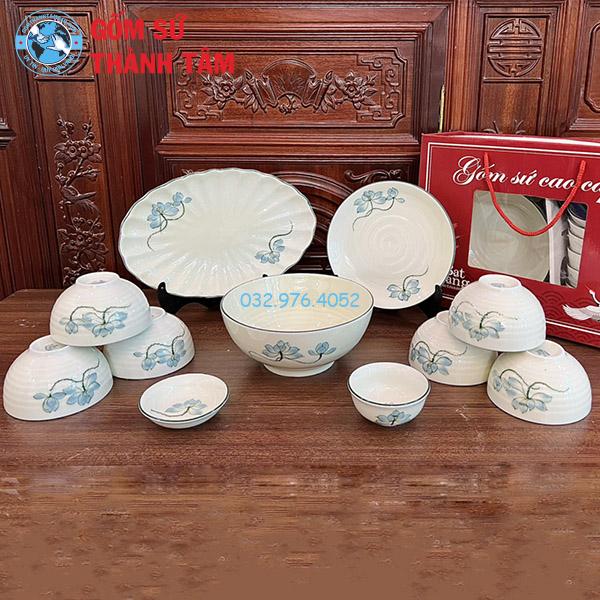 Bộ bát đĩa Bát Tràng 11 món xanh