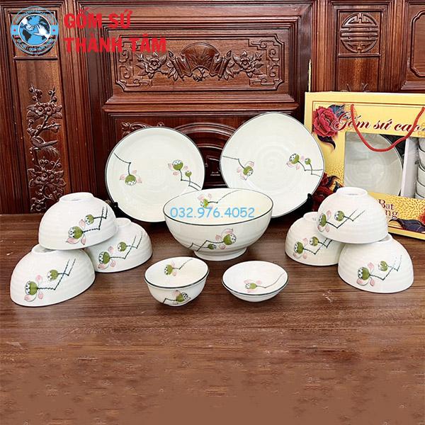 Bộ bát đĩa Bát Tràng 11 món xanh