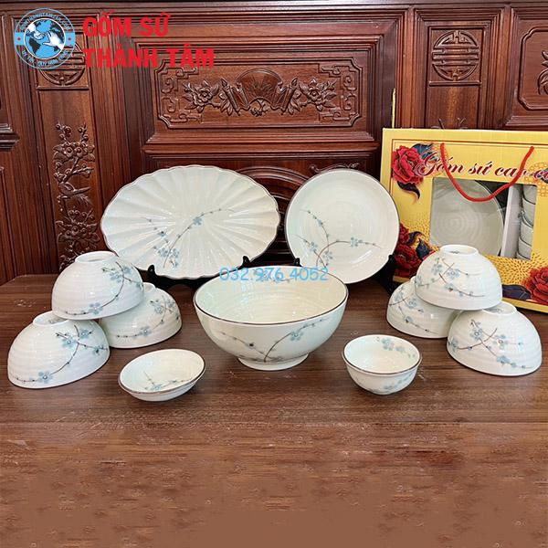 Bộ bát đĩa Bát Tràng 11 món xanh