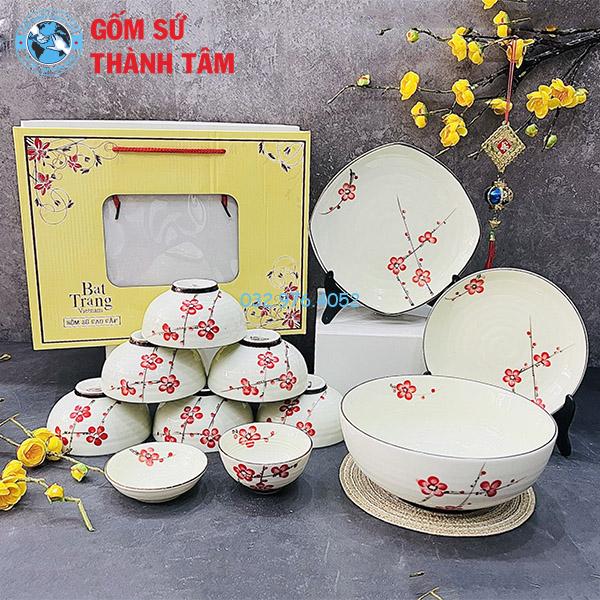 Bộ bát đĩa Bát Tràng 11 món đỏ