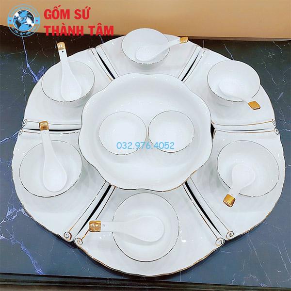 Bộ bát đĩa mặt trời cuốn thư viền vàng kim