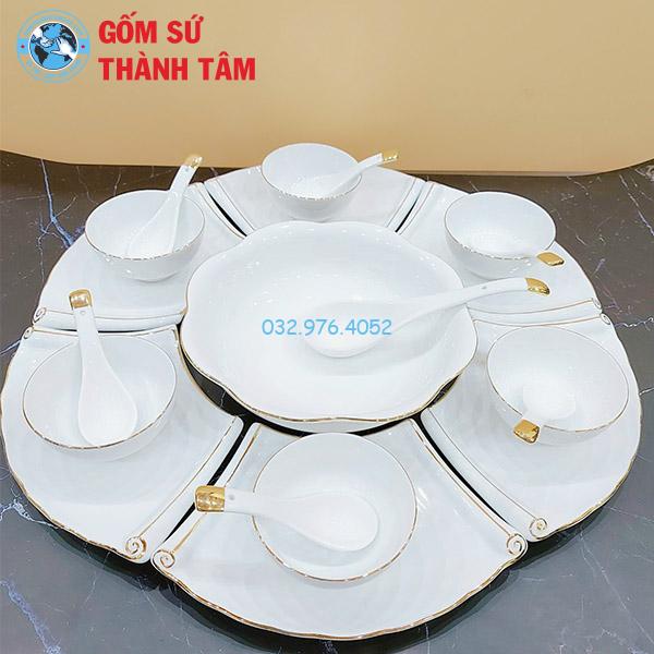Bộ bát đĩa mặt trời cuốn thư viền vàng kim