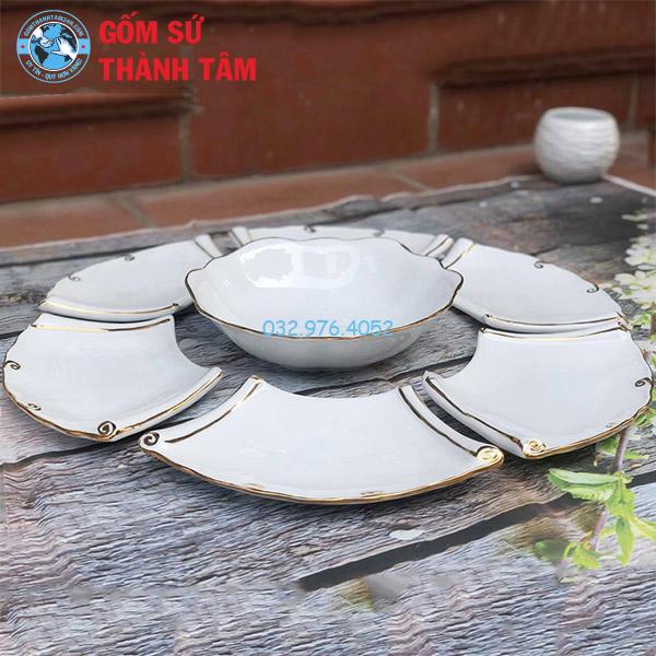 Bộ bát đĩa mặt trời cuốn thư viền vàng kim