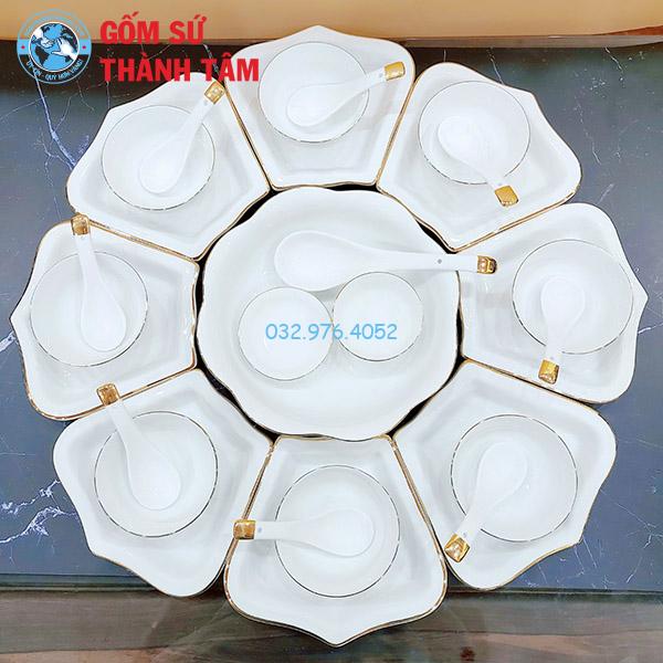 Bộ bát đĩa mặt trời hướng dương viền vàng kim
