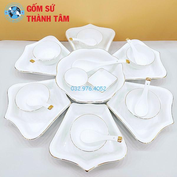 Bộ bát đĩa mặt trời hướng dương viền vàng kim
