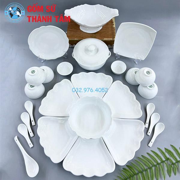 Bộ bát đĩa mặt trời men trắng trơn