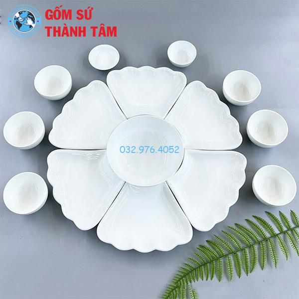 Bộ bát đĩa mặt trời men trắng trơn
