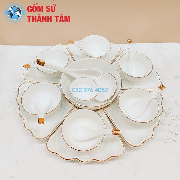 Bộ bát đĩa mặt trời viền vàng kim
