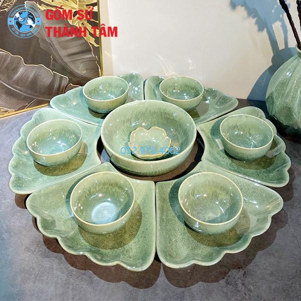 Bộ bát đĩa mặt trời xanh ngọc