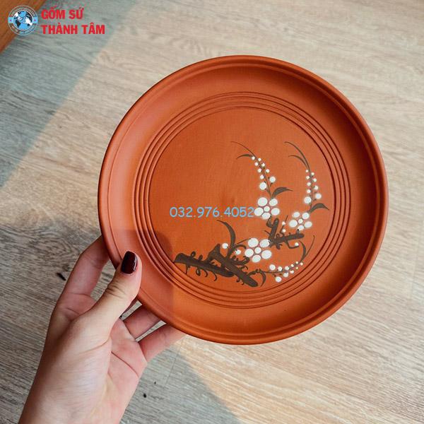 Khay sứ đỏ tròn