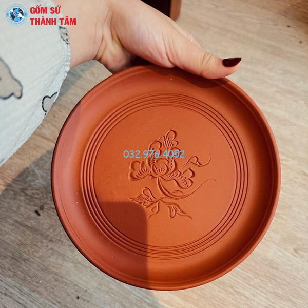 Khay sứ đỏ tròn