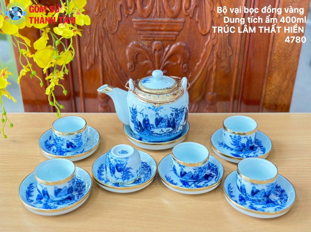 Ấm Chén Men Lam Bọc Đồng | Dáng Vại