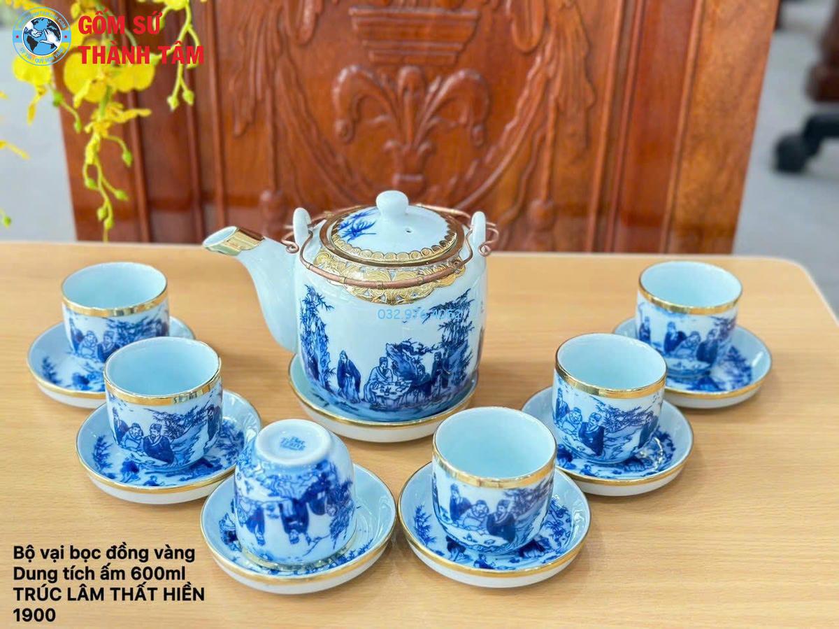 Ấm Chén Men Lam Bọc Đồng | Dáng Vại