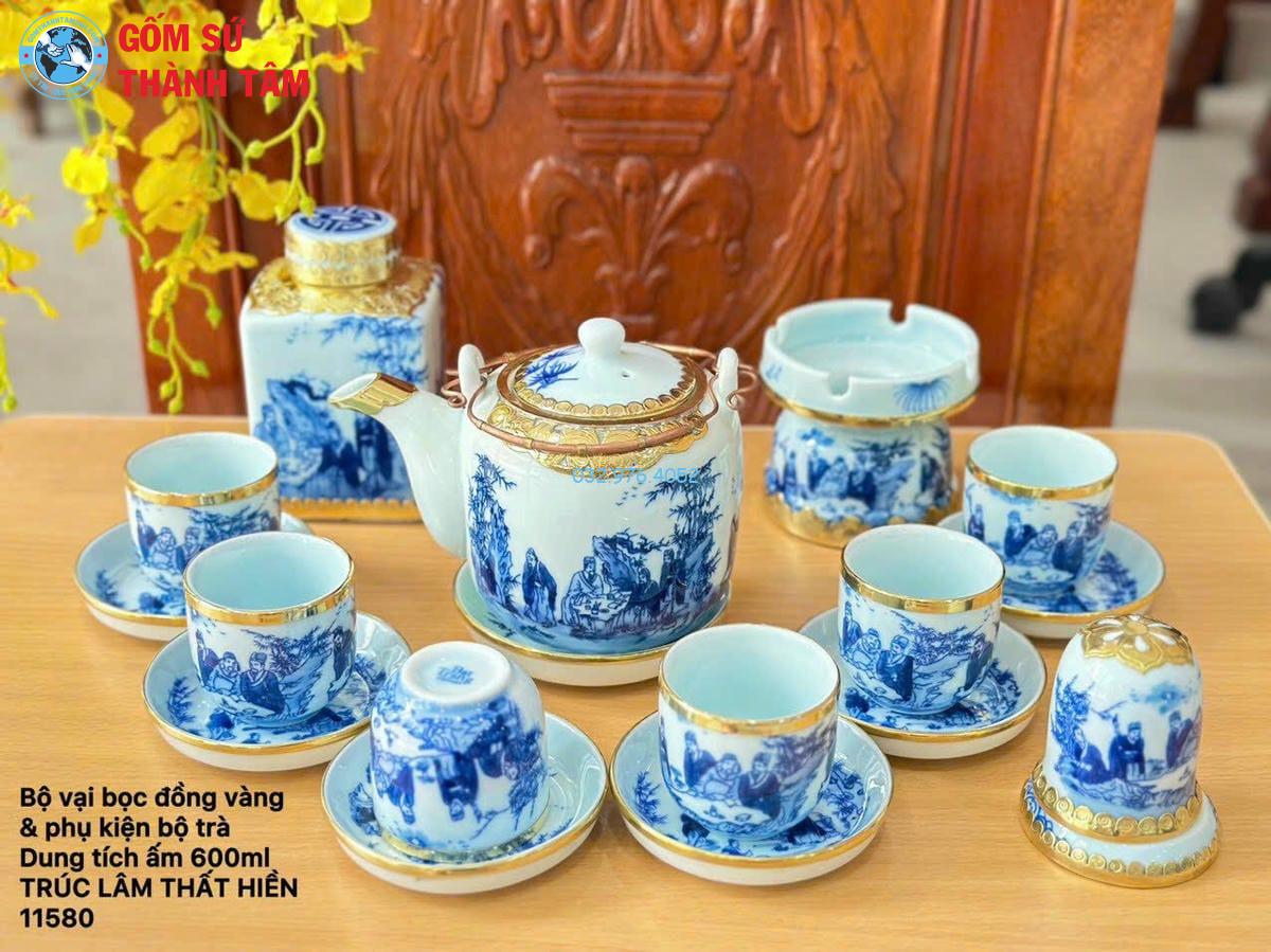 Ấm Chén Men Lam Bọc Đồng | Dáng Vại