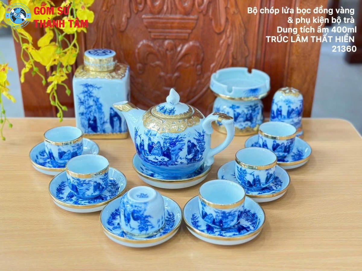 Ấm Chén Men Lam Bọc Đồng | Chóp Lửa
