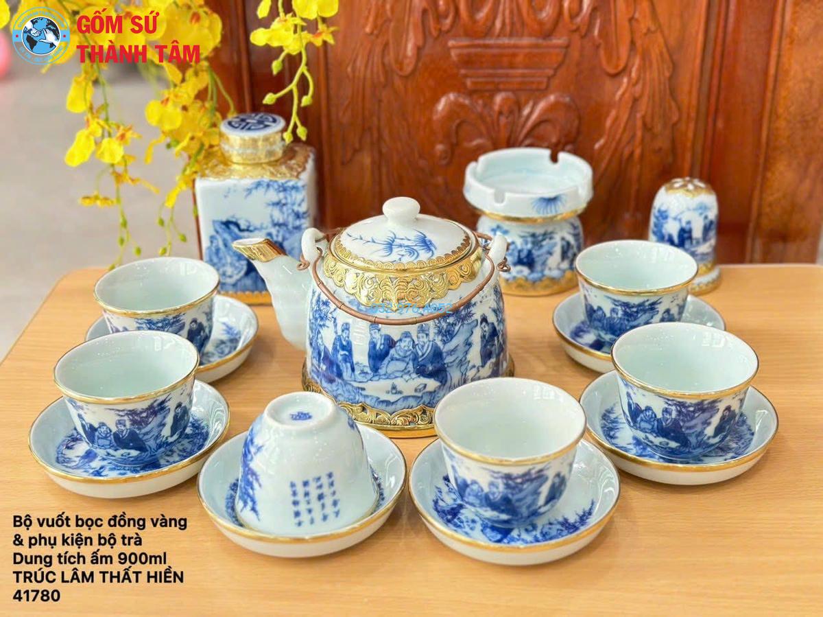 Ấm Chén Men Lam Bọc Đồng | Giả Vuốt