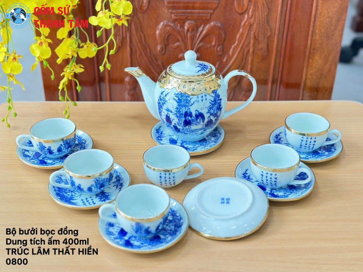 Ấm Chén Men Lam Bọc Đồng | Minh Long