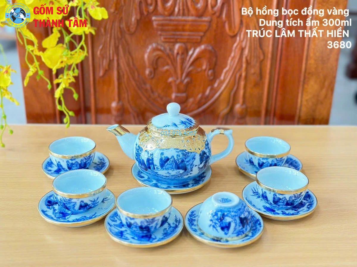 Ấm Chén Men Lam Bọc Đồng | Quả Hồng