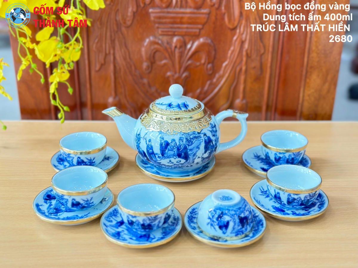 Ấm Chén Men Lam Bọc Đồng | Quả Hồng