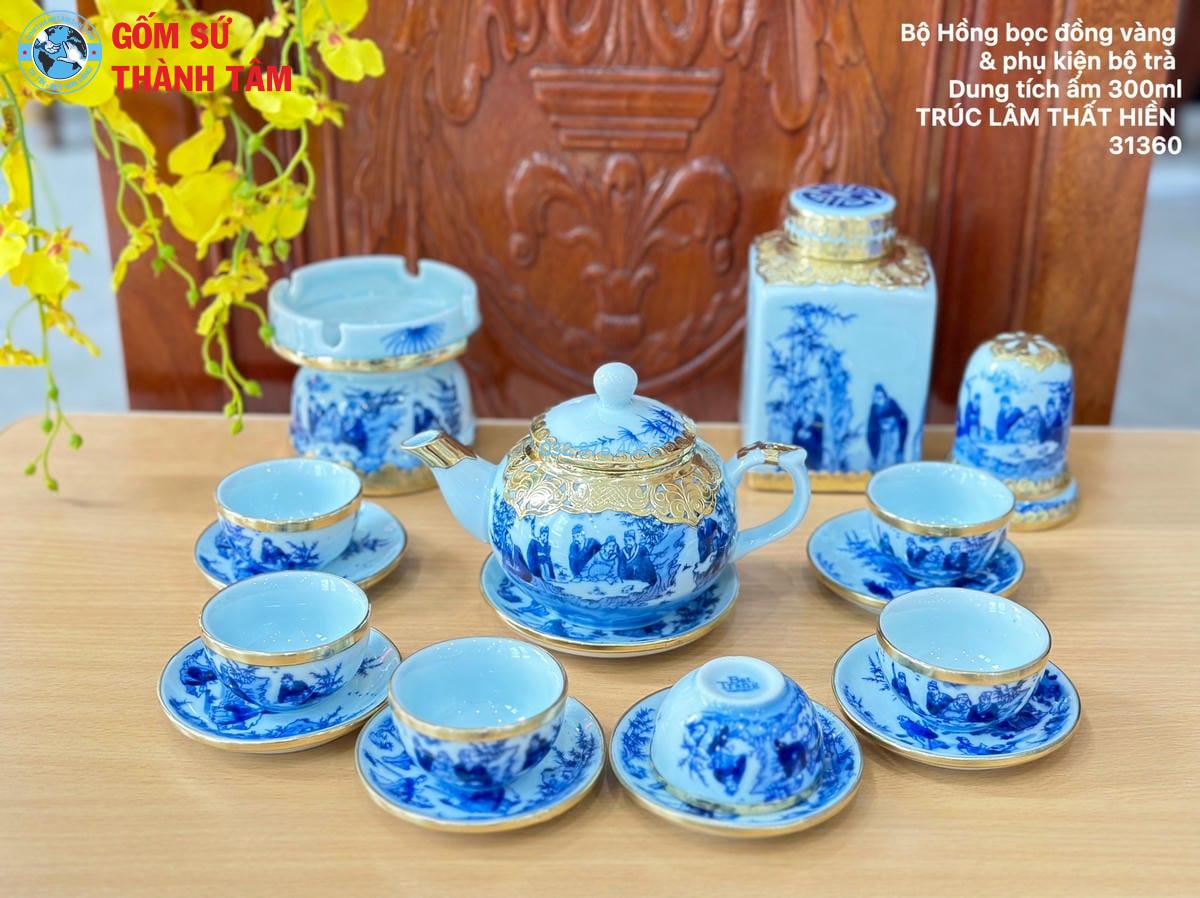 Ấm Chén Men Lam Bọc Đồng | Quả Hồng