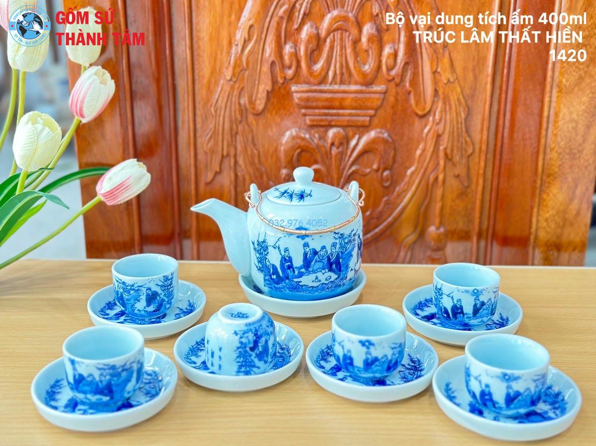 Ấm Chén Men Lam Trơn | Bộ Vại