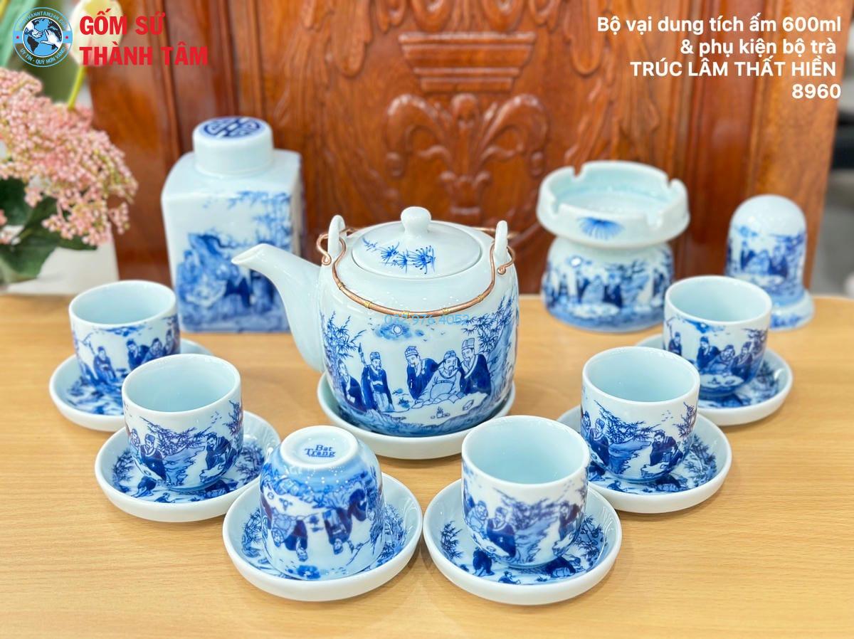 Ấm Chén Men Lam Trơn | Bộ Vại