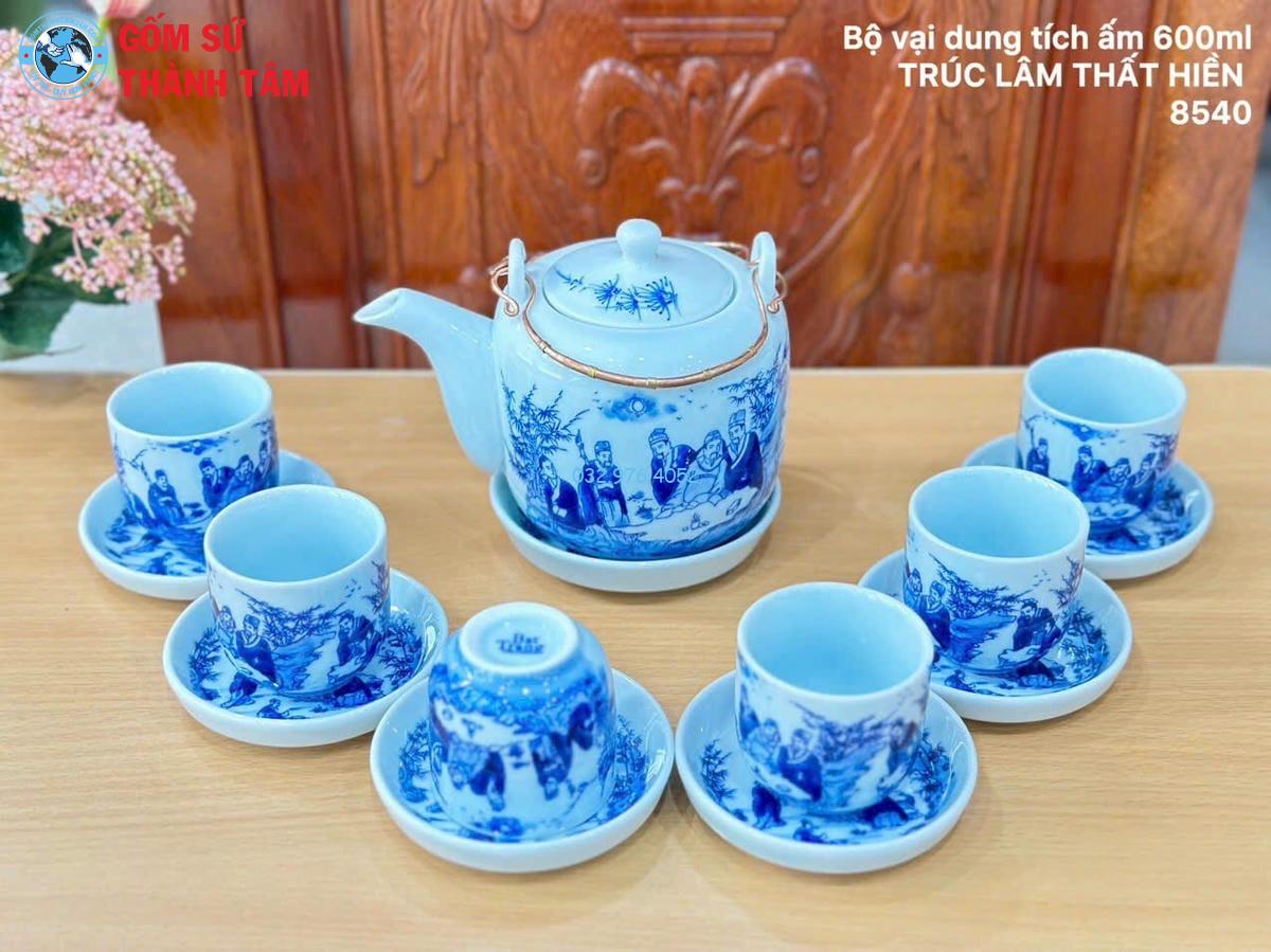Ấm Chén Men Lam Trơn | Bộ Vại