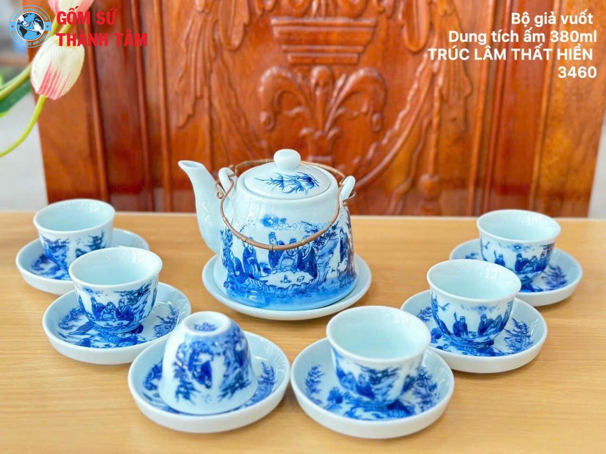 Ấm Chén Men Lam Trơn | Giả Vuốt