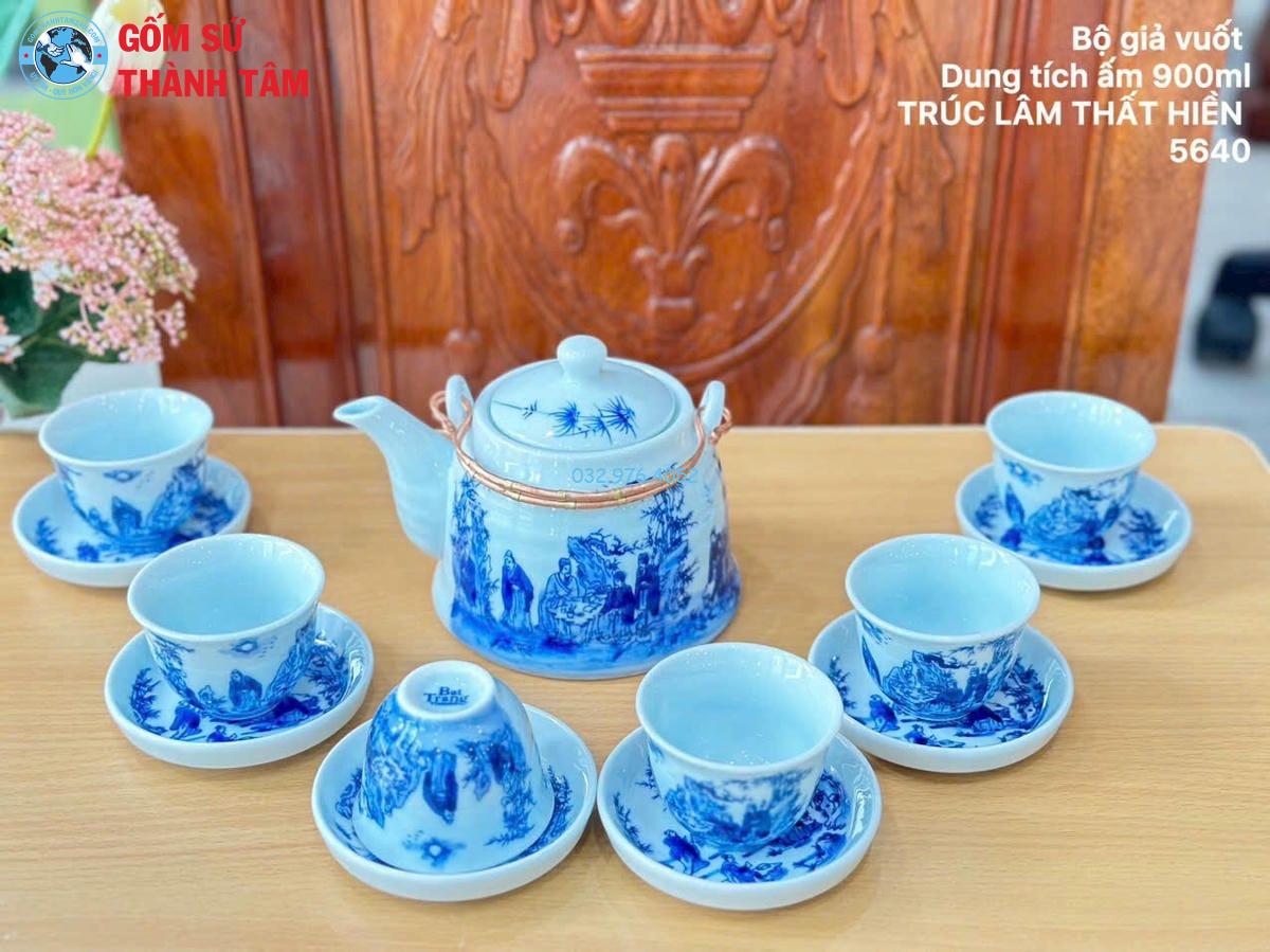 Ấm Chén Men Lam Trơn | Giả Vuốt