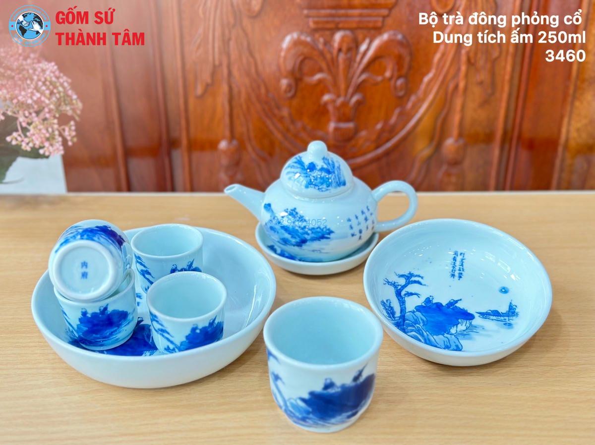 Ấm Chén Men Lam Trơn | Mẫu Cổ