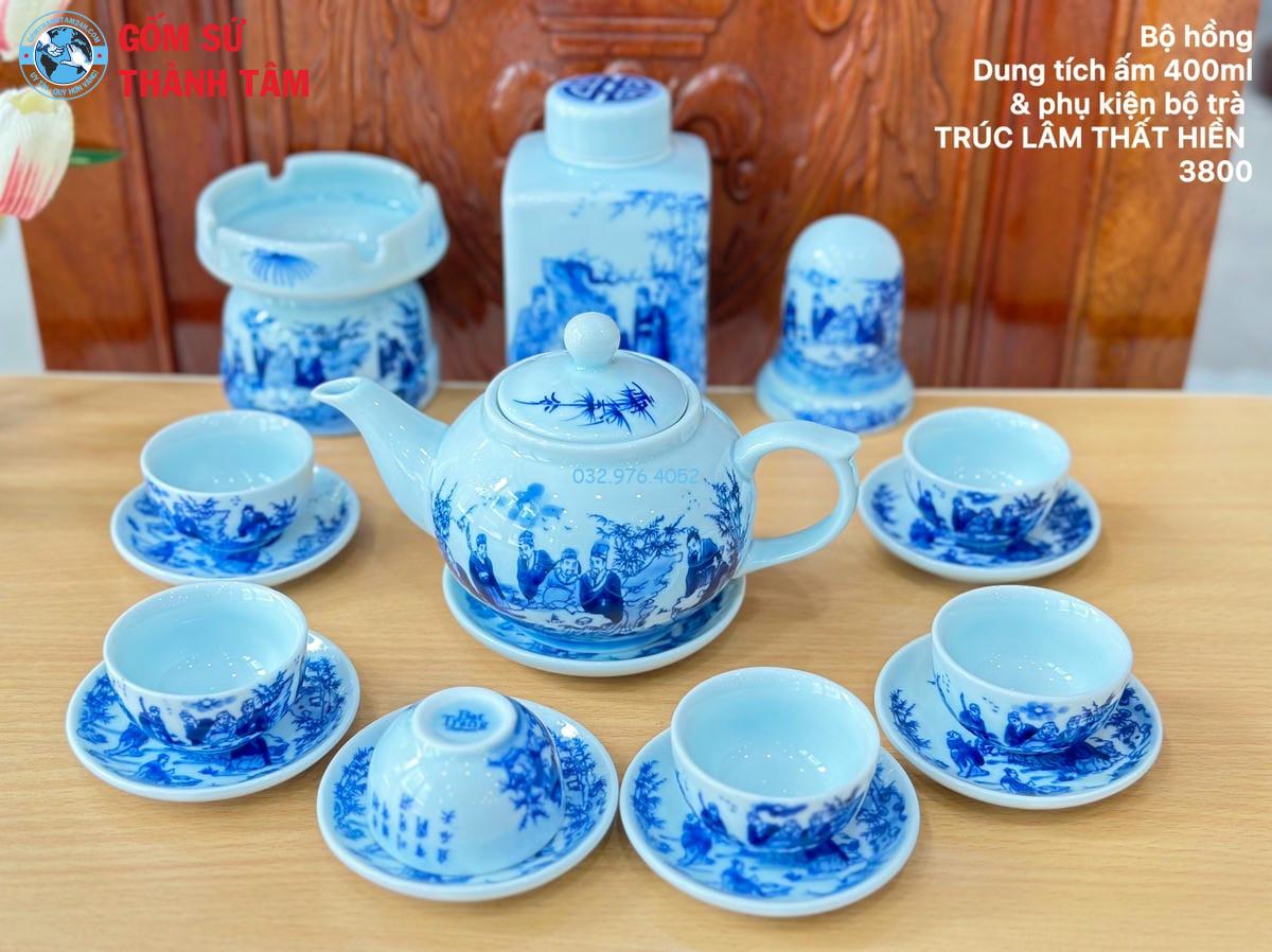 Ấm Chén Men Lam Trơn | Quả Hồng