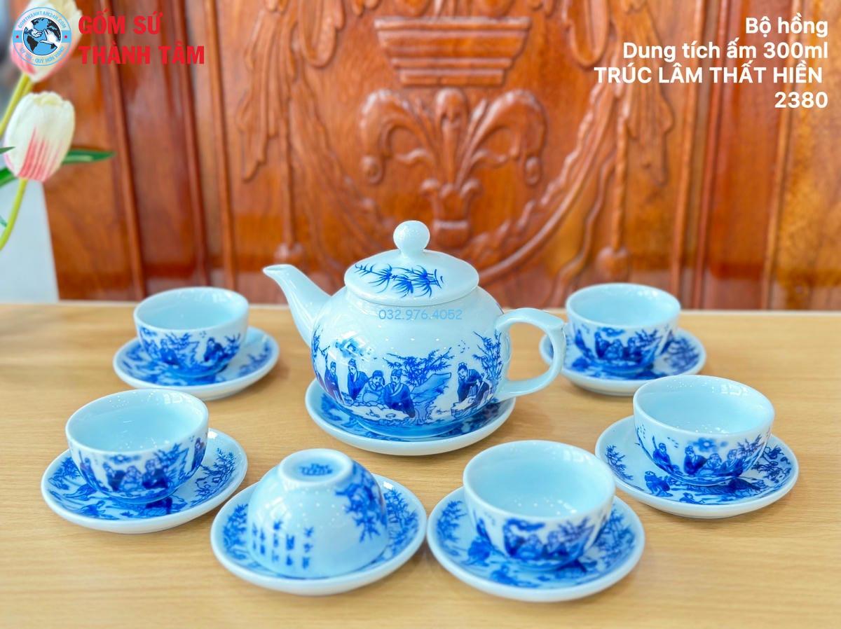 Ấm Chén Men Lam Trơn | Quả Hồng
