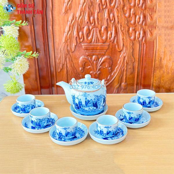 Ấm Chén Men Lam Vàng Kim | Bộ Vại