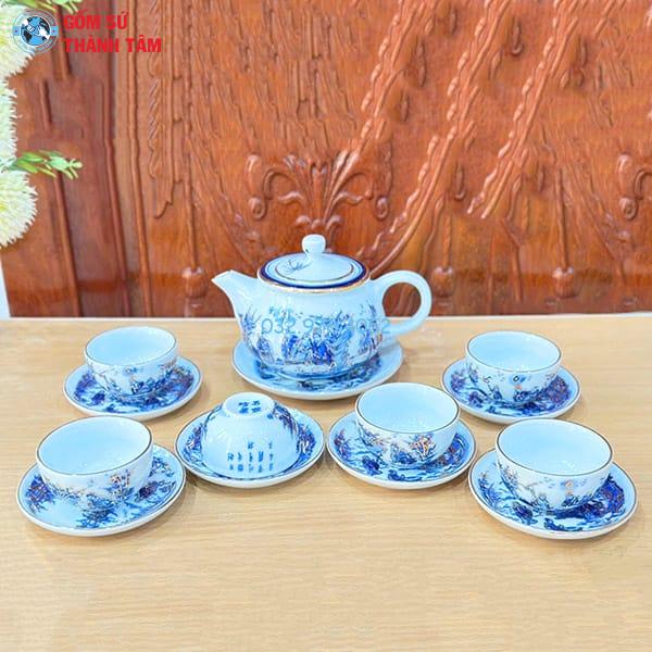 Ấm Chén Men Lam Vàng Kim | Chân Phỏng Cổ