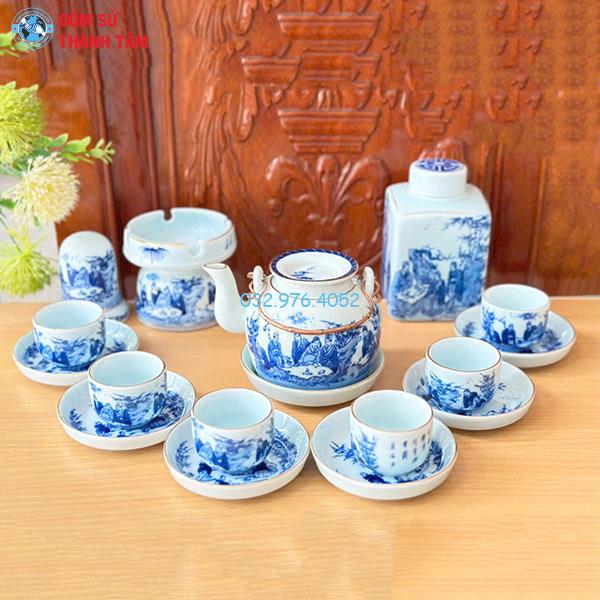 Ấm Chén Men Lam Vàng Kim | Vung Lõm