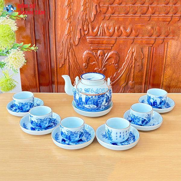 Ấm Chén Men Lam Vàng Kim | Vung Lõm