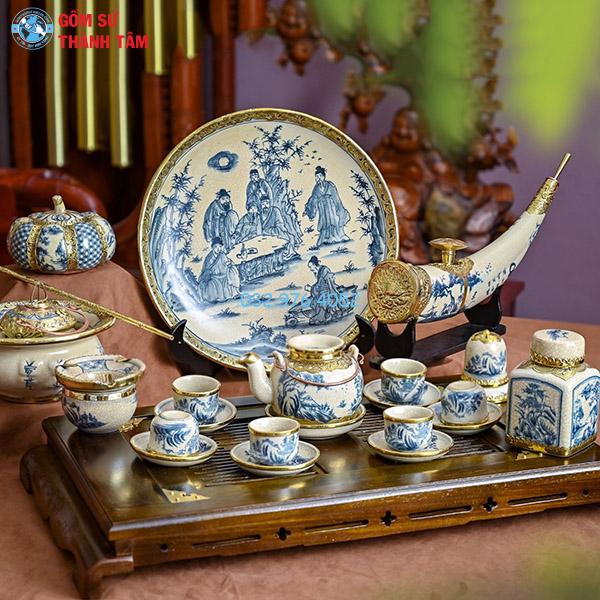 Ấm chén men rạn bọc đồng lõm