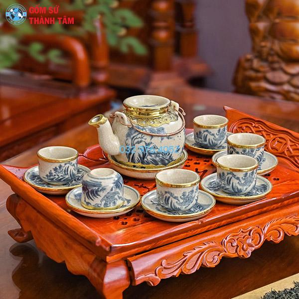Ấm chén men rạn bọc đồng lõm