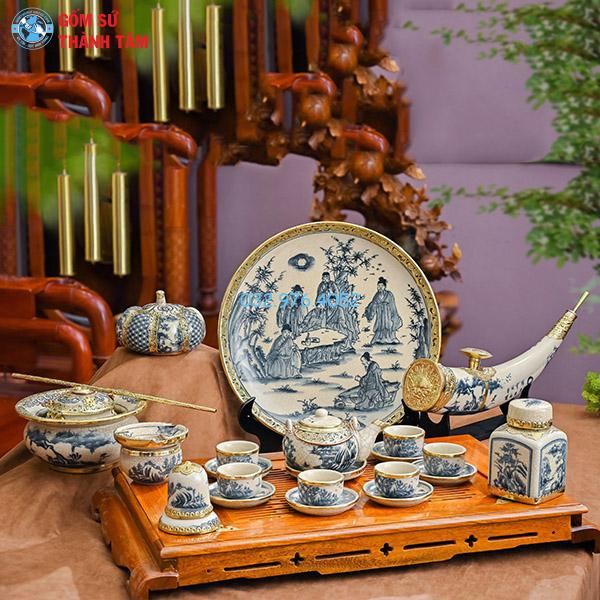 Ấm chén men rạn bọc đồng nhật trúc lâm thất hiền