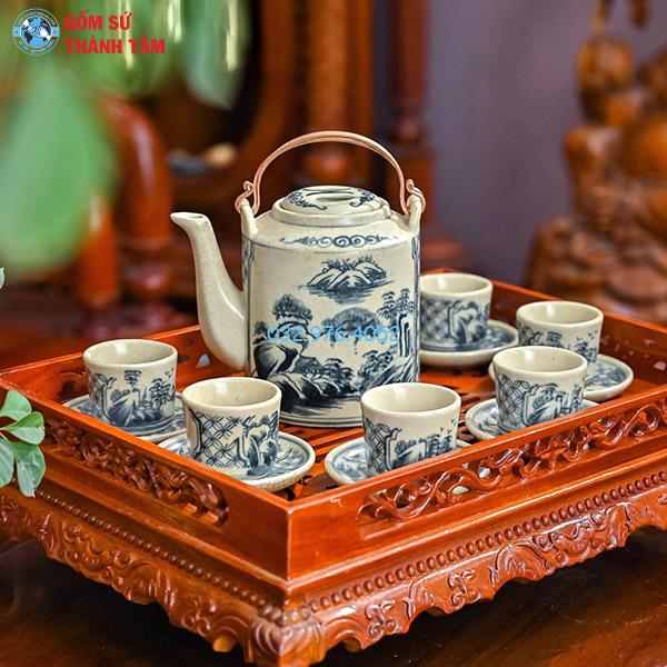 Ấm tích men rạn hoạ tiết Sơn Thuỷ Hữu Tình